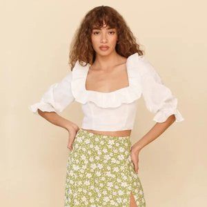 Reformation Edgewater White Linen Top